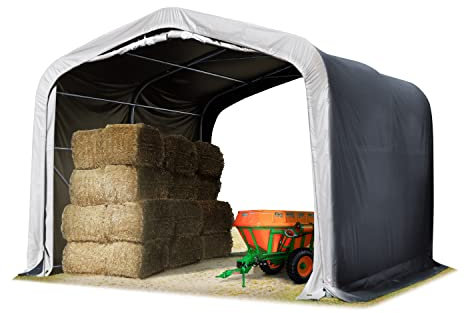 Weideunterstand 4x4 m PVC Plane 850N Lagerzelt Unterstand grau für Betonuntergrund