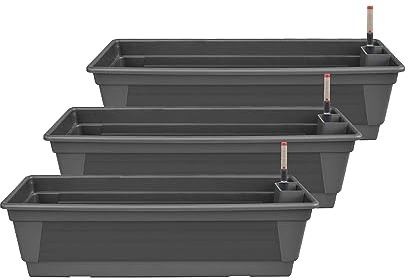 Plastard Blumenkasten Milano 3er Set 80 cm lang Farbe Anthrazit mit Wasserspeicher und Wasserstandsanzeige Pflanzkasten für Garten und Balkon witterungsbeständig für Innen und Außen