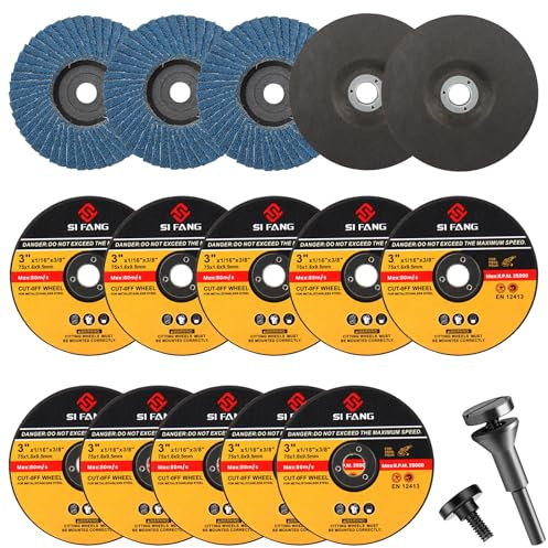 SI FANG 16Pcs 3 inch Cut-Off Wheel Grinding Wheel Flap Discs Kit with 3/8 Arbor 1/4 Stem Mounting Mandrel Die Grinder Accessories Drill Attachment, Metal Stainless Steel Wood Cutting and Grinding