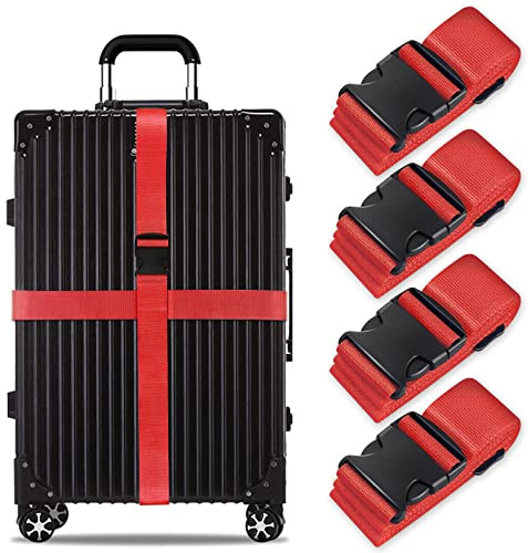 Koffergurten Set, Gepäckbande, Kofferbände, Koffergurten Personalisierte Identifikation Verstellbare Rutschfestes Reisezube(Rot, 4 Stück Set)