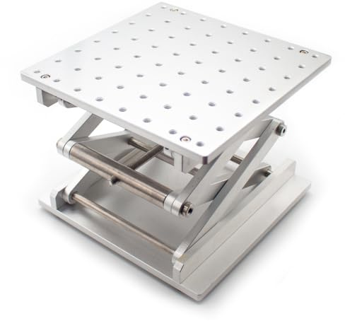 Toplionace 200 x 200 mm manuell lyftplattform, justerbart manuellt lyftbord i rostfritt stål för lasermärkningsmaskiner, maximal belastning 20 kg, höjdområde 85 mm till 330 mm