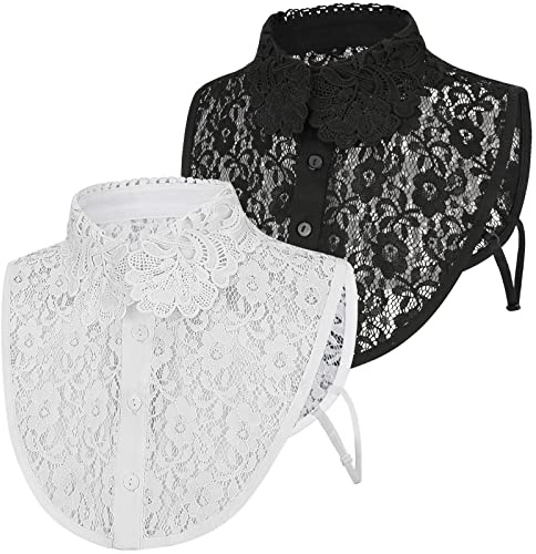 XEPST 2 Pièces Col Amovible Femme, Collier Faux Chemisier Détachable Demi-Chemise Dickey, Blouse Col Femme (Blanc et Noir)