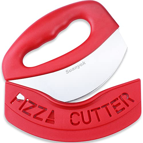 Suanyok Pizza Cutter Stainless Steel Rocker Blade with Cover(Red)