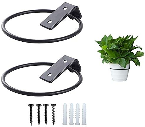 WUDQIJI Supporto per vasi da fiori, 2 pezzi, anello da 10 cm, supporto da parete per vaso da fiori, anello da parete in metallo, gancio con vite per balcone da giardino (4 pollici)