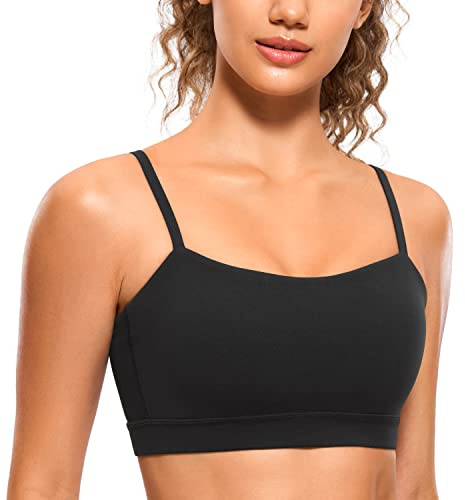 CRZ YOGA Sport-bh för kvinnor Butterluxe Bandeau Justerbara band Vadderade yogabh:ar Fyrkantig hals Trådlös träningsbyxa Svart M