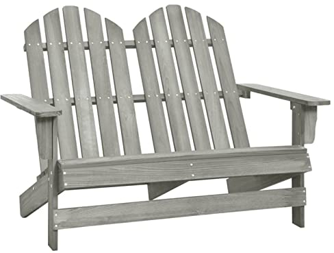 Yolola 2-Sitzer Adirondack-Gartenbank Adirondack Stuhl Gartenstuhl Holz Relaxsessel Adirondack Gartenstuhl Deckchair Balkonstuhl Gartenliege Massivholz Tanne Grau