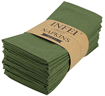INFEI Servilletas de Tela para Cena de algodón de Color sólido - Juego de 12 (17 x 17 Pulgadas) - para Eventos y Uso doméstico (Ejército Verde)