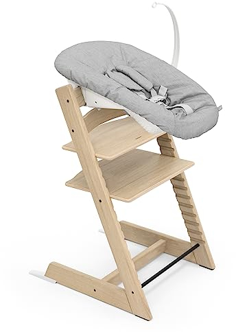 Sedia Tripp Trapp di Stokke (Oak Natural) con Newborn Set (Grigio) - Per neonati fino a 9 kg - Confortevole, sicuro e facile da usare