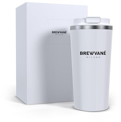 BREWVANE Stainless Steel Travel Mug - 17oz (510ml) Insulated Coffee Cup for Hot and Cold Drinks - Leakproof, Reusable, and Ideal for Camping or Traveling - White Edition
