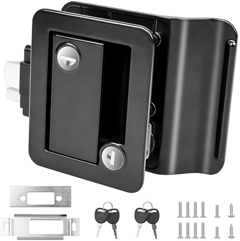 Siasky Black RV Door Lock Replacement, Upgraded RV Door Latch with Paddle Deadbolt 4 Keys, Camper Door Lock for Travel Trailers Horse Cargo Hauler, Zinc Alloy Trailer Entry Door Latch Replacement