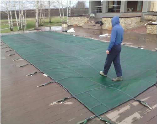 SAFWEL Dustproof Pool Protector Pool Cover Shaped Net Safety Swimming Pool Covers Winter Inground Pool Cover with Hardware Kit - 40ft - 10ft (Color : Green, Size : 3m x 3m/10ft x 10ft)