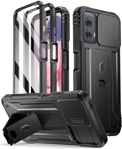Poetic Revolution Case for Moto G Power 2024 [Not Fit 2023 Version], [Slide Camera Cover], Full-Body Military Grade Rugged Shockproof Cover with Kickstand and Built-in-Screen Protector, Black