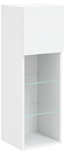 vidaXL Meuble TV avec Lumières LED, Armoire de Télévision Murale avec Rangement, Meuble Télé Suspendu Salon Salle de Séjour, Moderne, Blanc