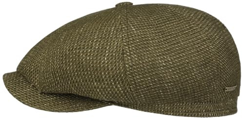 Stetson Hatteras Brinkley II Flatcap Klassische Schiebermütze UV-Schutz Made in Italy Herren Frühjahr Sommer dunkeloliv 58 cm