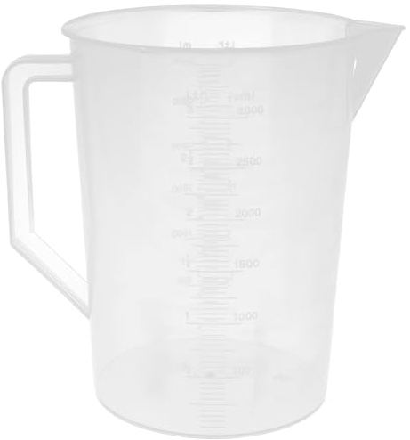 Amosfun Taza Medidora Resistente al Desgaste y Ligera de Plástico Blanco Capacidad de 3000ml Adecuado para Medición Precisa de Aceite en Talleres