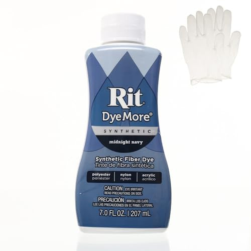Rit DyeMore Synthetische Flüssigfaserfarbe mit Kunststoffhandschuhen für Kleidung, Dekoration und Handwerk, 200 ml, Midnight Navy (1 Pack)