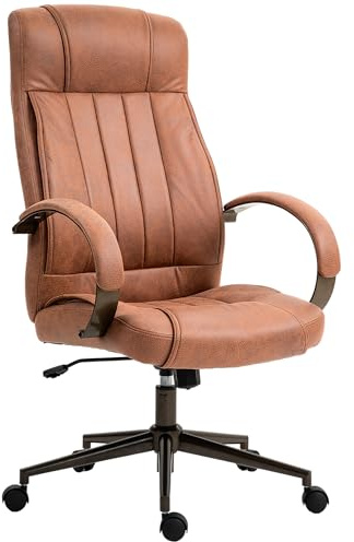 Vinsetto Silla de Oficina Silla de Ordenador Giratoria con Altura Regulable Reposacabezas y Respaldo Acolchado para Estudio Dormitorio 65x71,5x114-122 cm Marrón