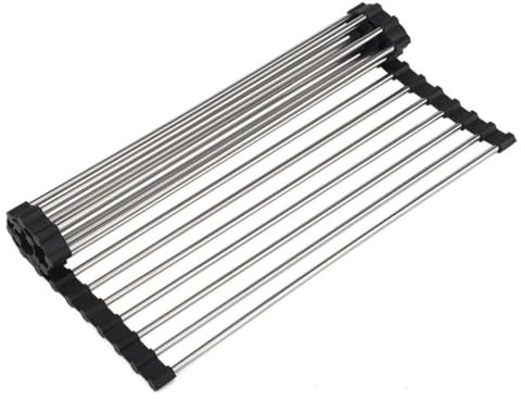 KOMUNJ Abtropfgitter Spüle, Abtropfgestelle, Roll Up Dish Drying Rack,Hitzebeständiges, Spülmaschinenfestes Spülbecken-Zubehör, 39x37.5 cm