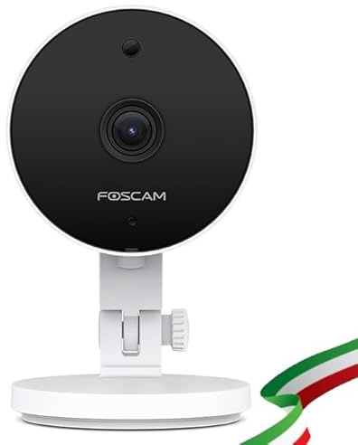 FOSCAM [IDEALE INTERNI INCUSTODITI/ANZIANI/BAMBINI/ANIMALI] C5M Telecamera IP WiFi 2.4/5 Ghz 3K HD/ 5MP Visione notturna, Motion Detection, E-mail Alert, microSD slot Colore: Bianco