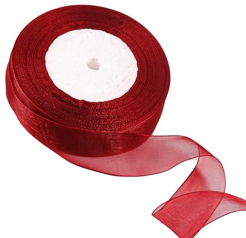 20mm Wine Red Organza Ribbon for Gift Wrapping - 45M, Thick Ribbon for Gift Wrap, Hair Bow, Christmas, Cake, Wedding, DIY Crafts, Car