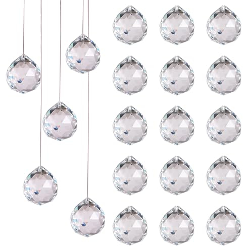 TNSLAND Cristallo Acchiappasole, 20 pezzi di Cristallo a Prisma, Cristalli di Vetro da Appendere, Acchiappasole Artigianale, Finestra di Gocce di Vetro per la Della Finestra del Lampadario (20MM)