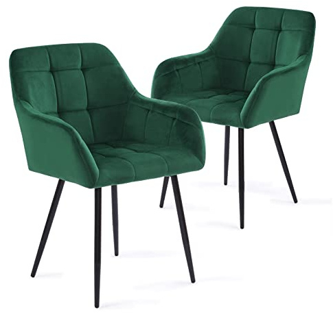 FlamingoCasa Esszimmerstühle 2er samt küchenstühle: Stuhl esszimmer grün mid armlehne - modern esstisch stühle mit Metall Beine polsterstuhl