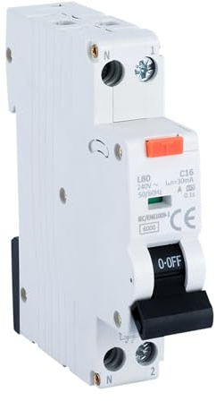Fi Schutzschalter, FI/LS-Schalter 30mA Fehlerstromschutzschalter, 1P+N-C16 | Leitungsschutzschalter mit RCBO 16Amp Nennstrom RCD-geschützter Leistungsschalter, 230V, Typ A, DIN-Schienen-Montage, Kurve C