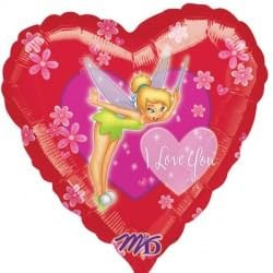 Pallone TINKER BELL Trilli la fatina di Peter Pan - PALLONCINO in foil Mylar - 45CM - sagoma cuore - gonfiabile ad aria o elio - FORNITO SGONFIO