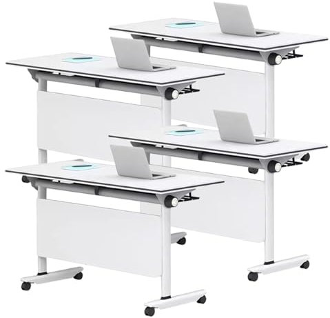 YVYKFZD Klappbarer Konferenztisch, mobiler Besprechungstisch mit Klappplatte, rollbarer Schreibtisch Klapptisch mit Feststellrollen, weißer tragbarer Meetingtisch Mehrzwecktisch(4PCS,62.9x15.7x29.5