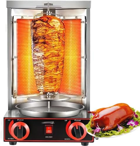Griglia verticale per girarrosto elettrica con padella di raccolta dell'olio, griglia da forno in acciaio inox, regolabile, girevole, ideale per la cucina mediterranea a casa