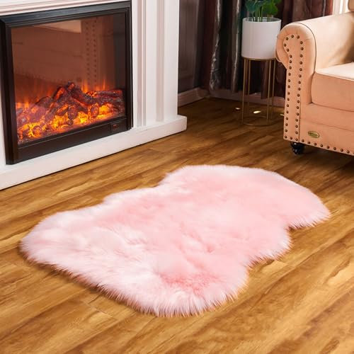 champracer Flauschig Teppich Weich Kunstfell Schlafzimmer Teppich Dekofell Minimalistischer Stil，Kinderzimmer or Sofa Deko Boden Teppich Moderner Stil Dekofell Sofa (Rosa,110 * 60cm)