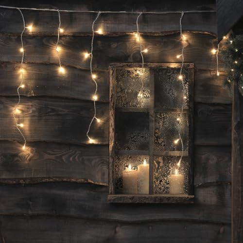 Lights4fun Dual LED 6m LED Eiszapfen Lichterkette mit Fernbedienung Outdoor Weihnachtsbeleuchtung Außen Eiszapfen Lichterkette Dimmbar