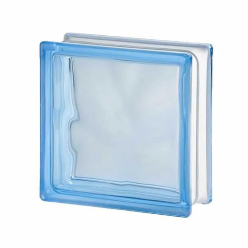Vetromattone ondulato trasparente, mattone vetrocemento chiaro lucido 19x19x8 cm - 10 pezzi (Azzurro)