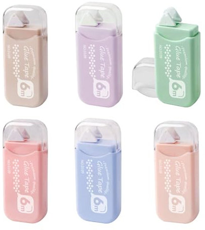 Pegamento Roller (6 Piezas), rodillo adhesivo con cinta, Para manualidades, fabricación de tarjetas, diarios y álbumes de recortes, 6mm x 6m