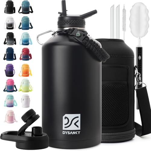 DYSANKY 1 Gallon Water Bottle Insulated | Thickened Stainless Steel Vacuum Metal Water Jug | Portable Sports Large for Gym and Hiking with Straw, Carrier Bag, Handle Strap | BPA-Free 128 oz