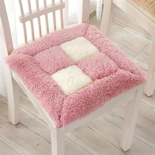 Lifup Stuhlkissen rutschfeste, Stuhlkissen mit Bändern, Bodenkissen Stuhlauflage Plüschmatte, Sitzerhöhung Sofakissen Zierkissen für Küche oder Esszimmerstuhl Rosa 1 Stück 40 x 40 cm