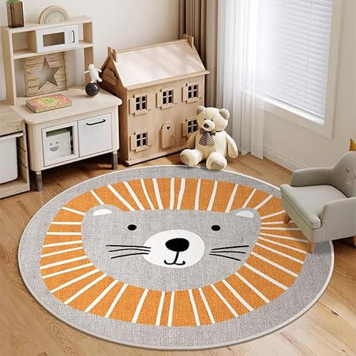 YATOLA Alfombras Redonda Alfombra Habitación Lavable Muy Suave para Salón o Dormitorio, Esponjosa de Cama Infantil Lavable Bebe Niña Niño De Juego Motivo Verde Animal Unicornio Gato (Gris, Ø120cm)