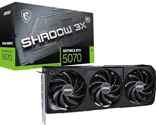 MSI GeForce RTX 5070 12G SHADOW 3X OC Graphics Card - RTX 5070 GPU, 12GB GDDR7 (28Gbps/192-bit), PCIe 5.0 - Triple Fan Thermal Design (3 x TORX FAN 5.0) - HDMI 2.1b, DisplayPort 2.1b