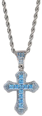 GBTROEY Zirkonia Kreuz Hip Hop Silber Plattiert Iced out Crystal Cross Halskette, Punk-Stil Anhänger Schmuck Mit Edelstahl-Seil-Kette Für Männer Frauen