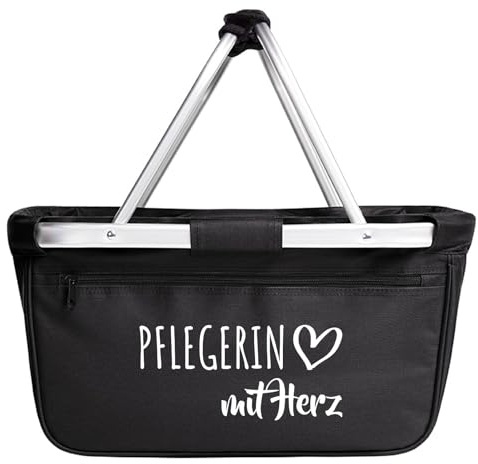 Huuraa Einkaufskorb Pflegerin mit Herz Geschenk | 20 Liter Black faltbarer Tragekorb Geschenkidee