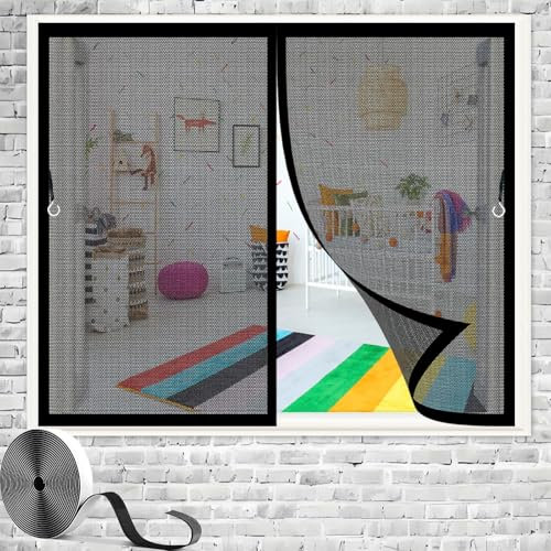 Fliegengitter Tür, Magnet Insektenschutz 60 x 116 cm Magnetvorhang Insektenschutz Ohne Bohren Magnet Fliegengitter für Balkontür für Schiebetür Terrassentür, Schwarz
