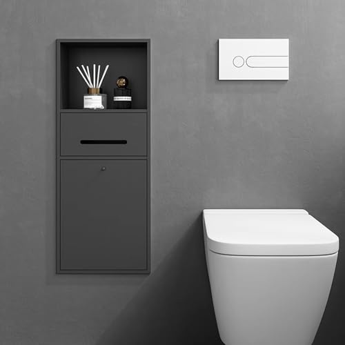 Blazea Toilettenpapierhalter Unterputz Wandnische mit Ablagefach, Mülleimer, Toilettenpapierhalter, Platzsparend, Badnische mit Schrank für Taschentücher, Papierrollen und Telefon(Black)