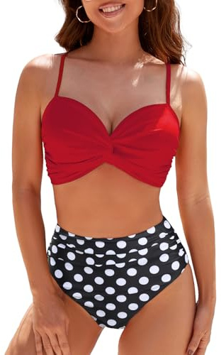 Adigaber Dam Baddräkt Tvådelad Twist Front Hög Midja Push Up Plus Storlek Badkläder, 3XL