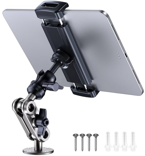Lucrave Support de tablette pour voiture, base de perçage robuste, réglable à 360 °, pour tableau de bord de camion et mur de véhicule, support en métal pour iPad Pro/Air/Mini/Galaxy Tab, 4,7-13