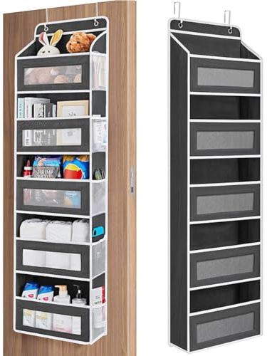 Gkaopi Hängeorganizer Tür mit 5 Großen Fächern, Hängeregal Tür Organizer Faltbar, Hängeaufbewahrung für Kinderzimmer Schlafzimmer Bad, Türregal Stoff, Metallhaken, Seitentaschen (Dunkelgrau)