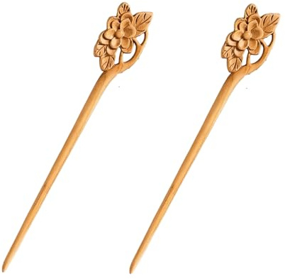 2Pcs Handmade Ancient Chinese Japanese Wood Hair Sticks Chopsticks Wooden Vintage Retro Carved Long Fork Pen Shawl Pins Sticks Hairpins Clips Barrettes, Hair Accessories