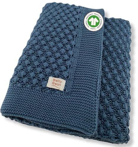 Betty Bean | Baby Strickdecke aus Bio-Baumwolle 100 x 80 cm | GOTS-zertifiziert, dick gestrickt, für Kinderwagen & Neugeborene, waschbar bei 40 °C