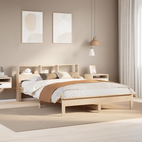 kithwjll Massivholzbett Kiefer Natur mit Regal, Lattenrost, Stauraum Kopfteil, 120x200 cm, Bettgestell ohne Matratze für Schlafzimmer