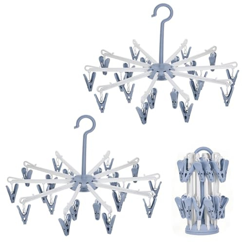YUZHEDM 2 Stycken Klädställning Favoritmaterial Vikbara med 20 Klämmor 360° Rotation för Kläder, Sjalar och Handdukar Lämplig för Underkläder och Andra Ljusa och Tunna Kläder