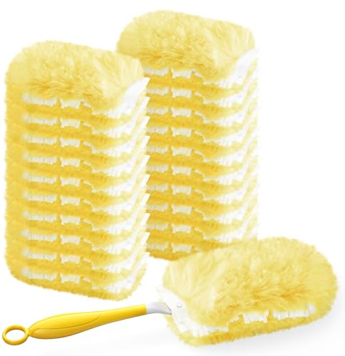 AIR U+ 20x for Flash Dust Magnet Refills Dusters for Cleaning with 1 Handle | 2 Side 360°Heavy Duty 4X Microfibers for Blinds Bookshelf Furniture(yellow)